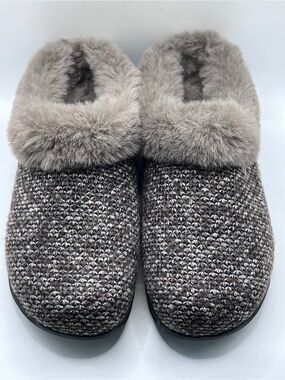 Therafit Adel Clog Slippers Faux Fur Orthopedic Hrey Knit Sz 10